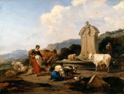 Roman Fountain with Cattle and Figures (Le Midi) by Nicolaes Pietersz. Berchem